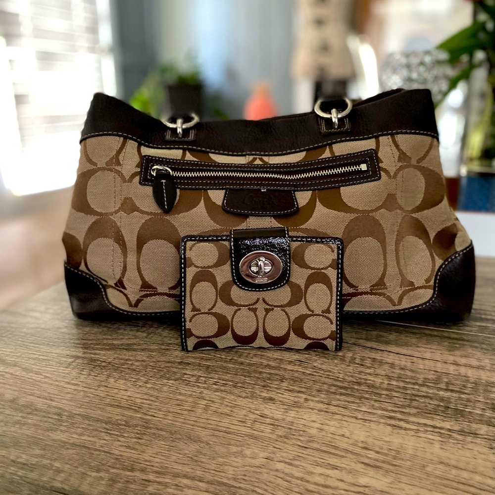 Coach Signature “C” Canvas Satchel Handbag & Wallet